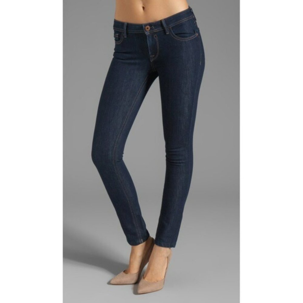 DL1961 Jessica Zip Pocket Dark Wash Skinny Leg 4 Way Stretch Denim Jeans, Sz 25
